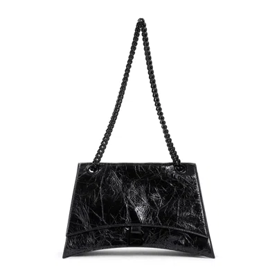 Balenciaga Black Leather Medium Crush Shoulder Bag
