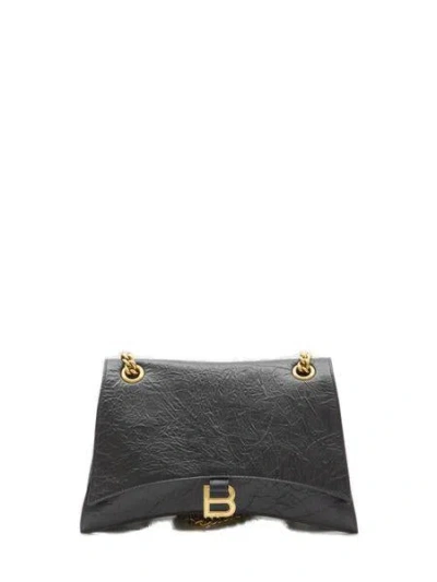 Balenciaga Black Leather Medium Crush Shoulder Bag In Purple