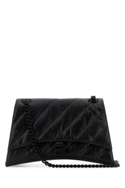 BALENCIAGA BLACK LEATHER MEDIUM CRUSH SHOULDER BAG