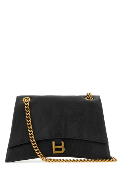 Balenciaga Black Leather Medium Crush Shoulder Bag