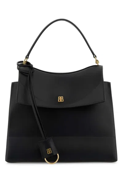 Balenciaga Black Leather Medium Nano Handbag In Blue