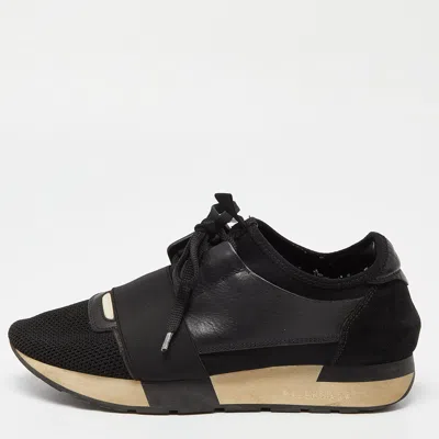 Pre-owned Balenciaga Black Leather Mesh And Suede Race Runner Sneakers Size 39