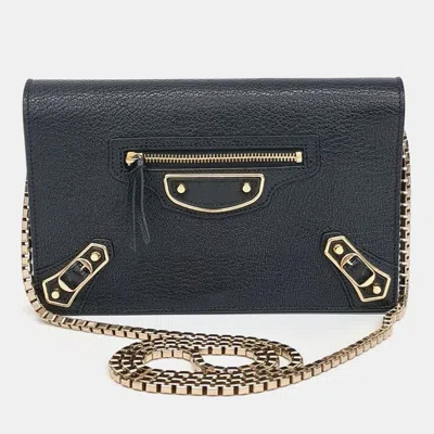 Pre-owned Balenciaga Black Leather Metal Edge Chain Crossbody Bag