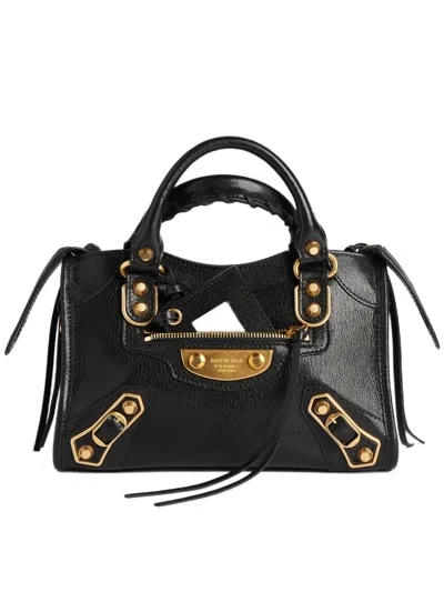 Balenciaga Black Leather Mini Le City Uptown Handbag In Animal Print