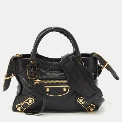 Pre-owned Balenciaga Black Leather Mini Metallic Edge Classic City Bag