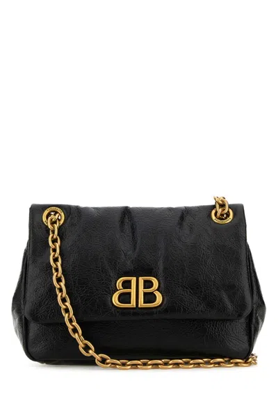 Balenciaga Black Leather Mini Monaco Shoulder Bag