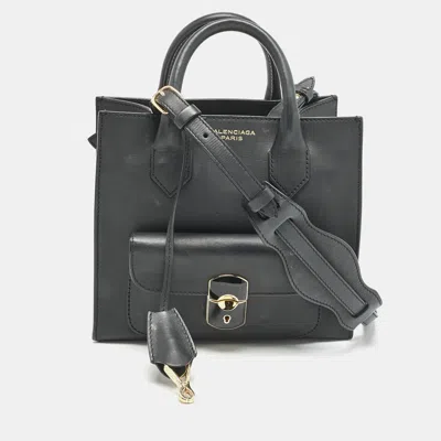 Pre-owned Balenciaga Black Leather Mini Padlock All Afternoon Tote