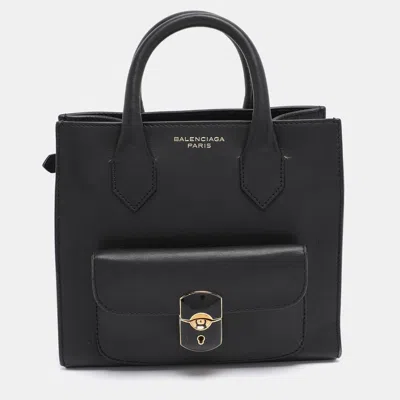 Pre-owned Balenciaga Black Leather Mini Padlock All Afternoon Tote