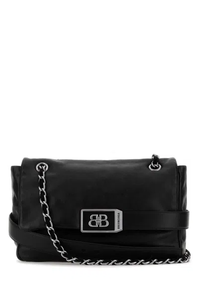 Balenciaga Leather Modu Shoulder Bag With Chain Strap In Black