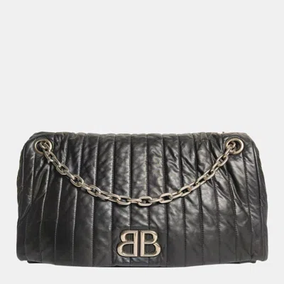 Pre-owned Balenciaga Black Leather Monaco Large Chain Bag
