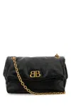 Balenciaga Monaco Crinkled-leather Shoulder Bag In Black