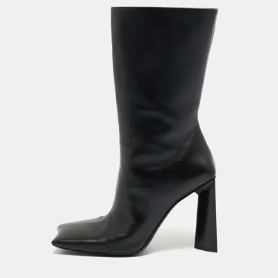 Pre-owned Balenciaga Black Leather Moon Square Toe Ankle Boots Size 39