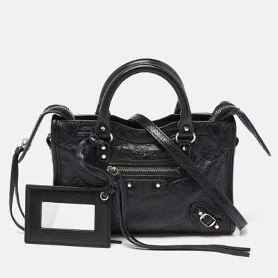 Pre-owned Balenciaga Black Leather Nano Classic City Bag