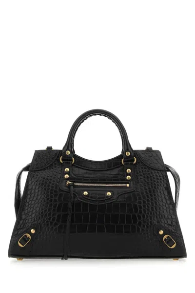 Balenciaga Black Leather Neo Classic City Handbag In Gray