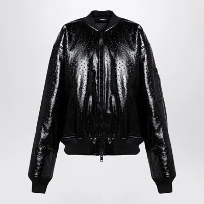 BALENCIAGA BALENCIAGA  BLACK LEATHER OSTRICH-EFFECT BOMBER JACKET