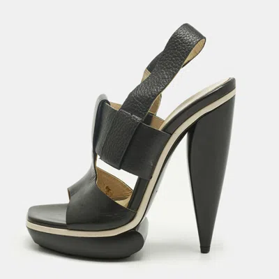Pre-owned Balenciaga Black Leather Platform Sandals Size 36.5