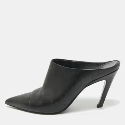 Pre-owned Balenciaga Black Leather Pointed Toe Mules Size 38.5