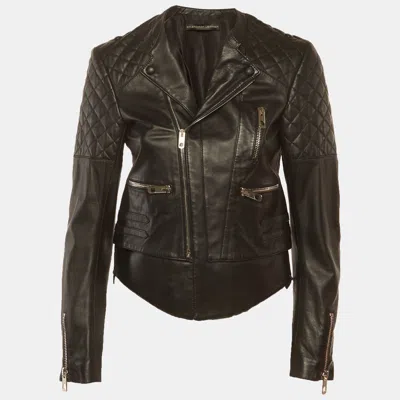 Pre-owned Balenciaga Black Leather Quilted Zip Up Biker Jacket M