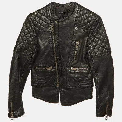 Pre-owned Balenciaga Black Leather Quilted Zip Up Biker Jacket S