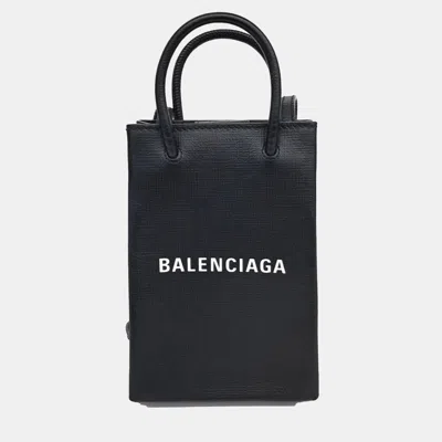 Pre-owned Balenciaga Black Leather Shopping Phone Holder Bag