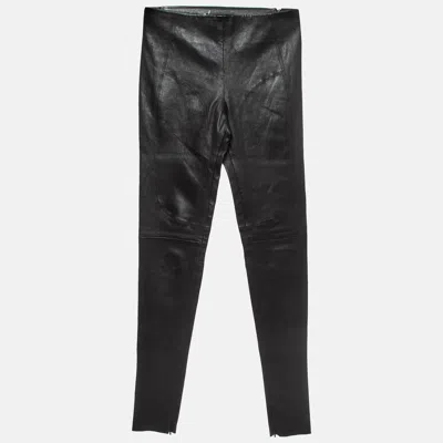 Pre-owned Balenciaga Black Leather Skinny Trousers M