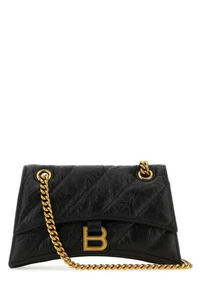 Balenciaga Crush Small Crinkled Leather Shoulder Bag In Black