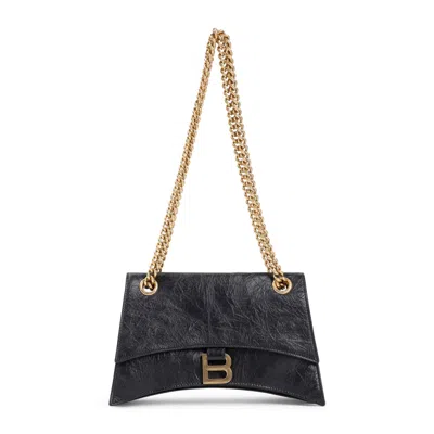 Balenciaga Black Leather Small Crush Shoulder Bag In White