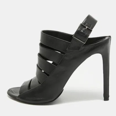 Pre-owned Balenciaga Black Leather Strappy Slingback Sandals Size 39