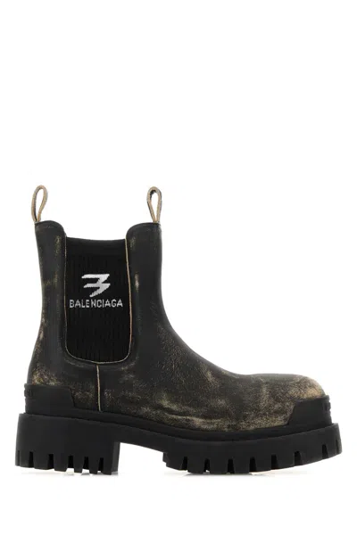 Balenciaga Black Leather Strike Chelsea Ankle Boots