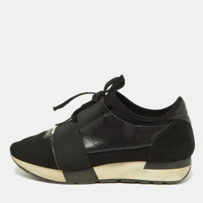 Pre-owned Balenciaga Black Leather Suede And Mesh Race Runner Sneakers Size 39