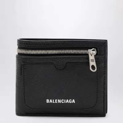 Balenciaga Black Leather Superbusy Bi Fold Wallet