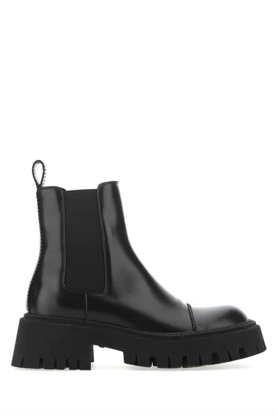 Balenciaga Black Leather Tractor Ankle Boots
