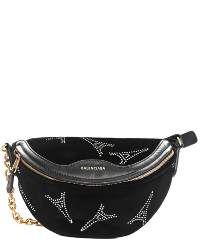 Balenciaga Black Leather Velvet Embellished Xxs Souvenir Belt Bag (authentic  Pre-loved)
