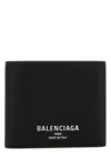 Balenciaga Men Black Bi-fold Wallet With Logo Lettering On The Front In Grained Leather Man