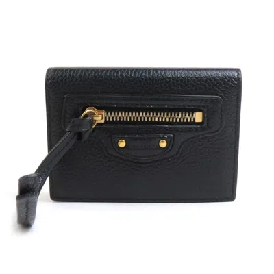 Pre-owned Balenciaga Black Leather Wallet (tri-fold) ()