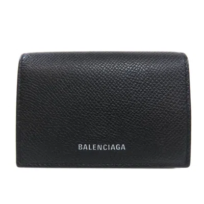 Pre-owned Balenciaga Black Leather Wallet (tri-fold) ()