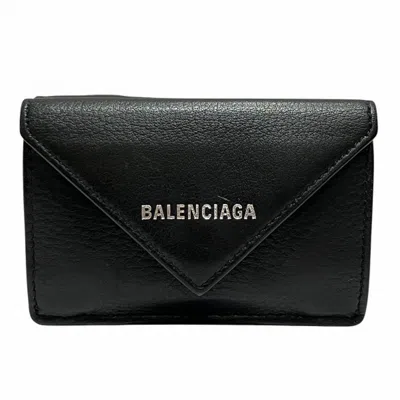Pre-owned Balenciaga Black Leather Wallet (tri-fold) ()