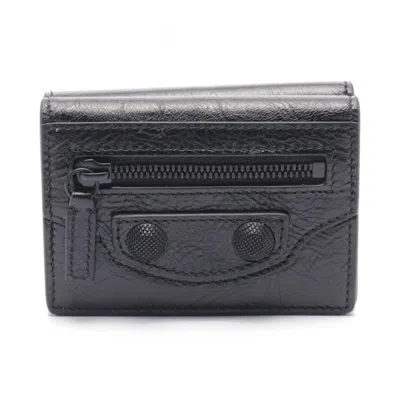 Pre-owned Balenciaga Black Leather Wallet (tri-fold) ()