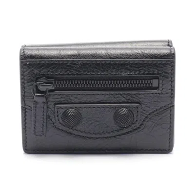 Pre-owned Balenciaga Black Leather Wallet (tri-fold) ()