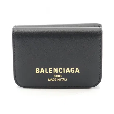 Pre-owned Balenciaga Black Leather Wallet (tri-fold) ()
