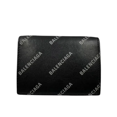 Pre-owned Balenciaga Black Leather Wallet (tri-fold) ()