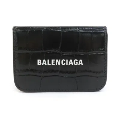 Pre-owned Balenciaga Black Leather Wallet (tri-fold) ()