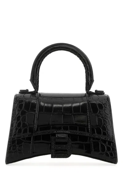 BALENCIAGA BLACK LEATHER XS HOURGLASS HANDBAG