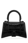 Balenciaga Hourglass Xs Croc-effect Leather Tote In Black