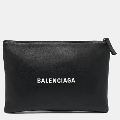Pre-owned Balenciaga Black Leather Zip Pouch