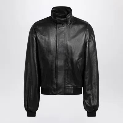 Balenciaga Black Leather Zip Up Bomber Jacket