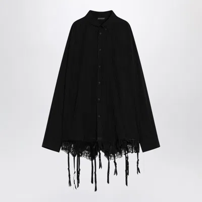 Balenciaga Fringed Lace-trimmed Lyocell-poplin Shirt In Black