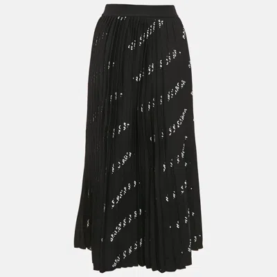 Pre-owned Balenciaga Black Logo All Over Knit Pleated Midi Skirt S