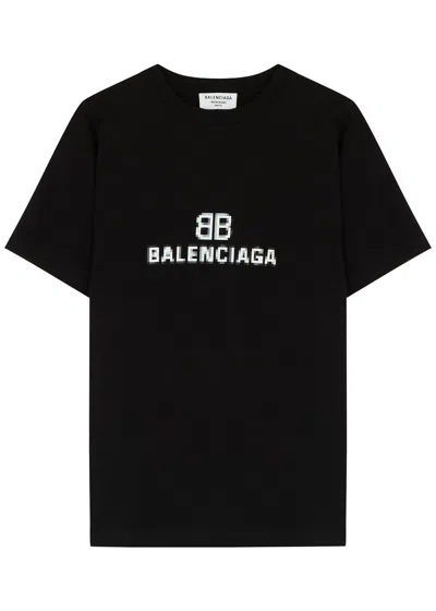 Balenciaga Black Logo Cotton T-shirt In Black And White