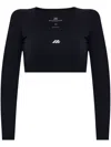 Balenciaga Logo Scoop Neck Cropped Top With Long Sleeves In Black